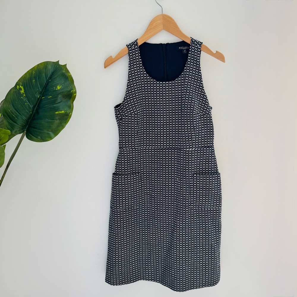 Brooks Brothers 6P Petite Navy White Cotton Sheath Dress Textured Lined - Picture 2 of 7